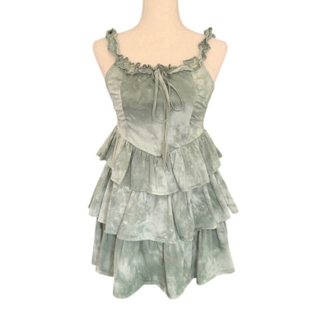 Fairycore Tiered Ruffle Mini Dress M Ren Faire Earthy Fantasy Festival Cottage